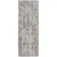 Photo of 8' Ivory Gray And Black Abstract Stain Resistant Runner Rug