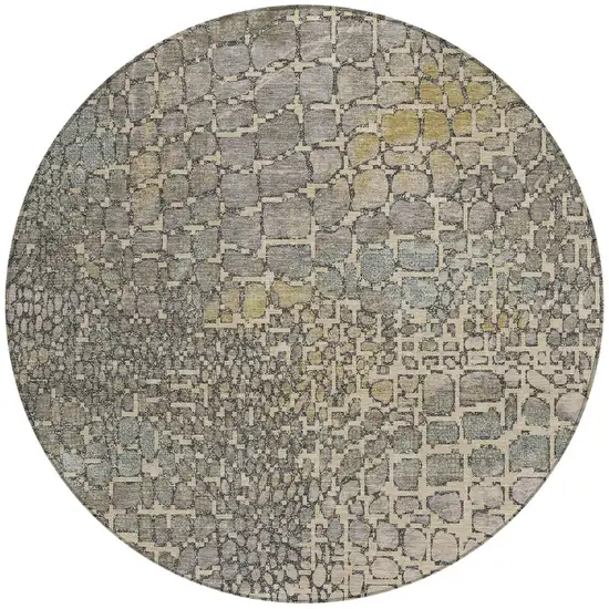 8' Ivory Gray And Black Round Abstract Washable Indoor Outdoor Area Rug Photo 5