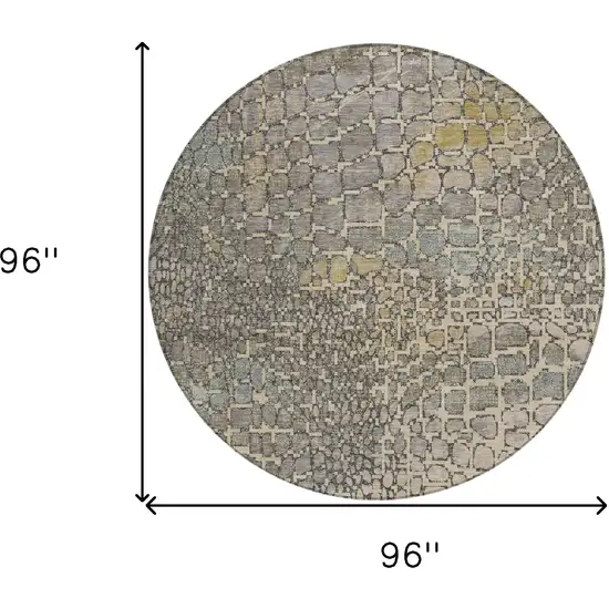 8' Ivory Gray And Black Round Abstract Washable Indoor Outdoor Area Rug Photo 3