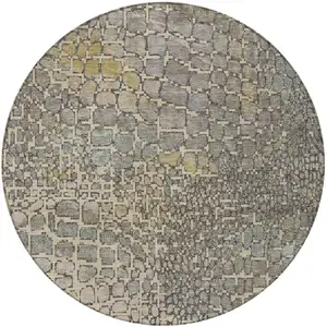 Photo of 8' Ivory Gray And Black Round Abstract Washable Indoor Outdoor Area Rug