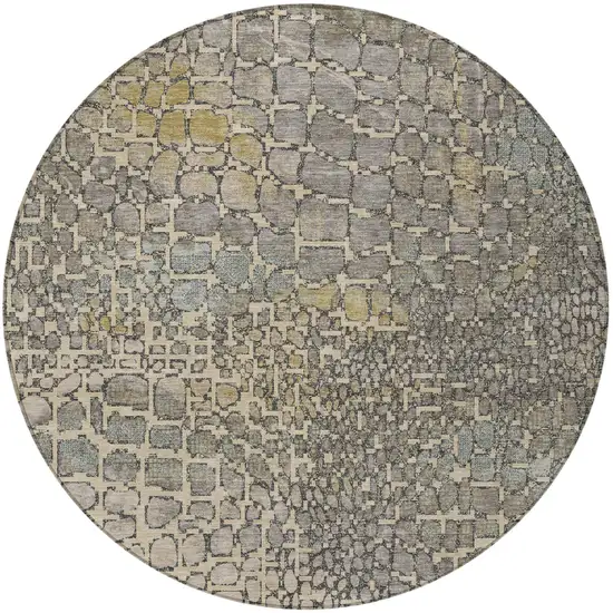 8' Ivory Gray And Black Round Abstract Washable Indoor Outdoor Area Rug Photo 6