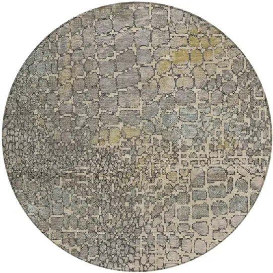 8' Ivory Gray And Black Round Abstract Washable Indoor Outdoor Area Rug Photo 2
