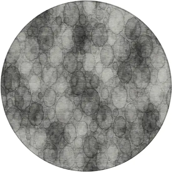 8' Ivory Gray And Black Round Abstract Washable Indoor Outdoor Area Rug Photo 1