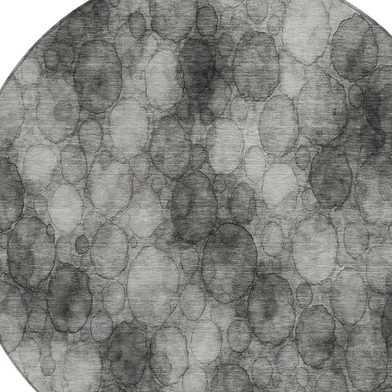 8' Ivory Gray And Black Round Abstract Washable Indoor Outdoor Area Rug Photo 2
