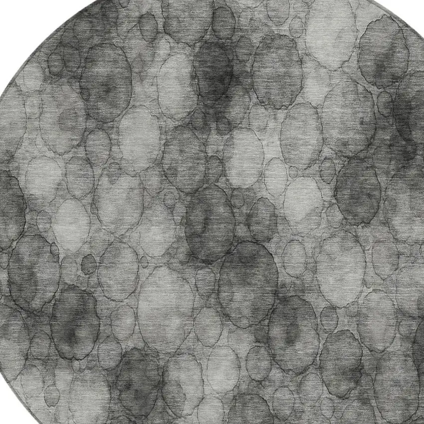 8' Ivory Gray And Black Round Abstract Washable Indoor Outdoor Area Rug Photo 2