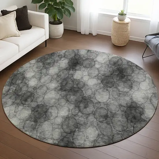 8' Ivory Gray And Black Round Abstract Washable Indoor Outdoor Area Rug Photo 5