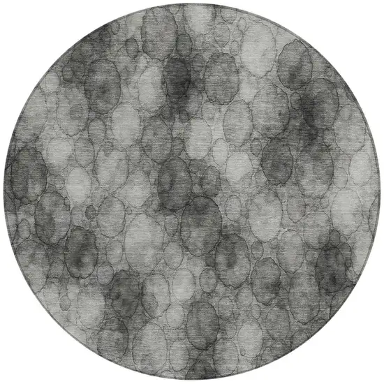 8' Ivory Gray And Black Round Abstract Washable Indoor Outdoor Area Rug Photo 3