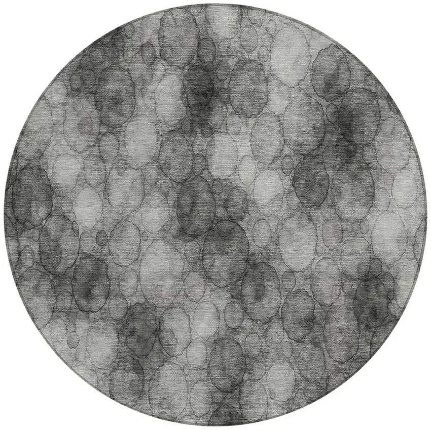 8' Ivory Gray And Black Round Abstract Washable Indoor Outdoor Area Rug Photo 3