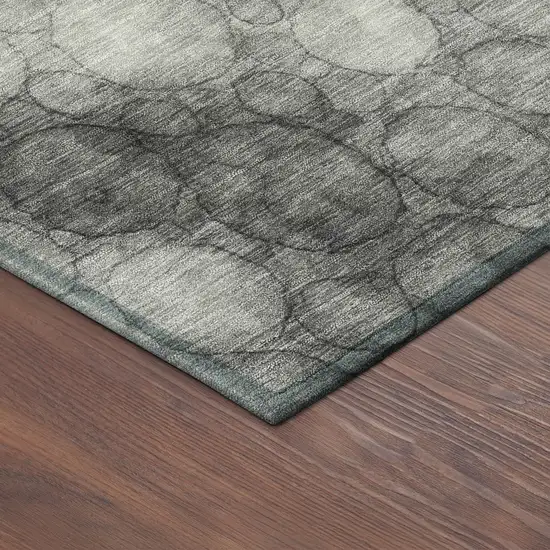 8' Ivory Gray And Black Round Abstract Washable Indoor Outdoor Area Rug Photo 8