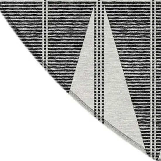 8' Ivory Gray And Black Round Geometric Washable Indoor Outdoor Area Rug Photo 3