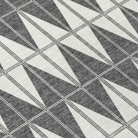 8' Ivory Gray And Black Round Geometric Washable Indoor Outdoor Area Rug Photo 9