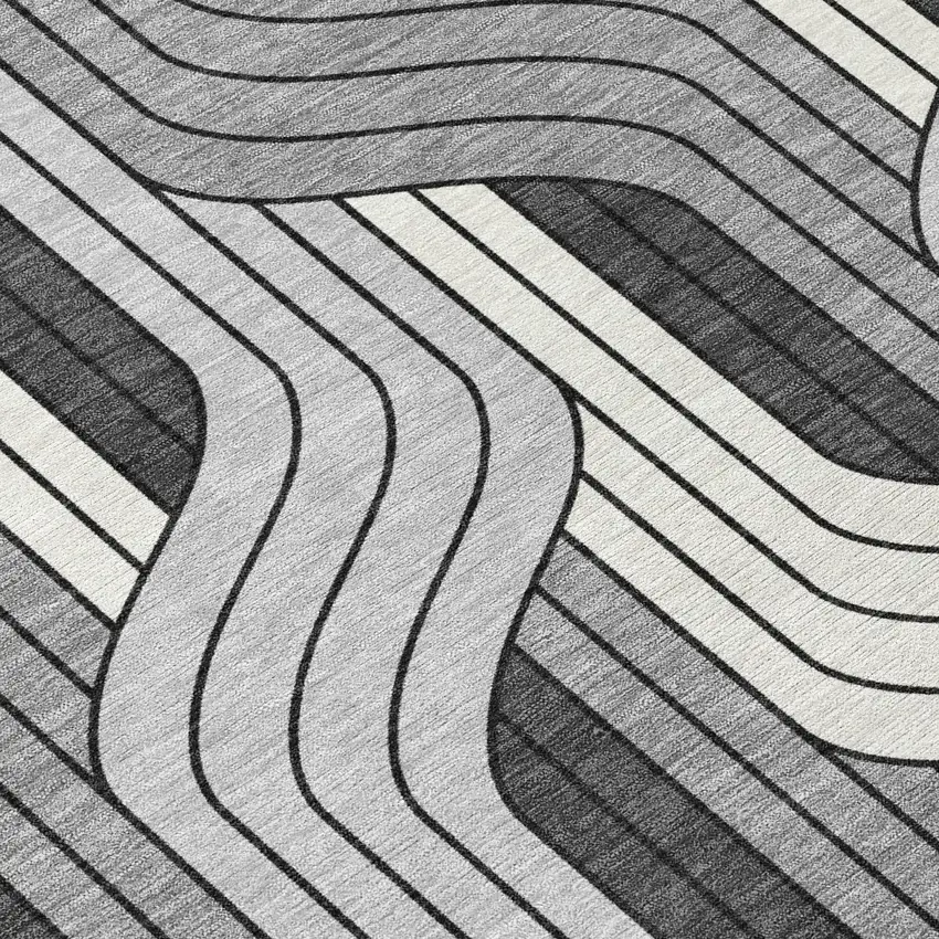 8' Ivory Gray And Black Round Striped Washable Indoor Outdoor Area Rug Photo 9