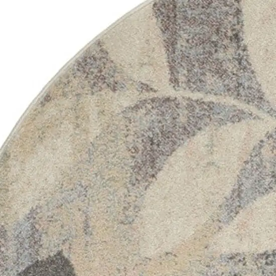 4' Ivory Gray And Blue Botanical Leaves Round Rug Photo 3