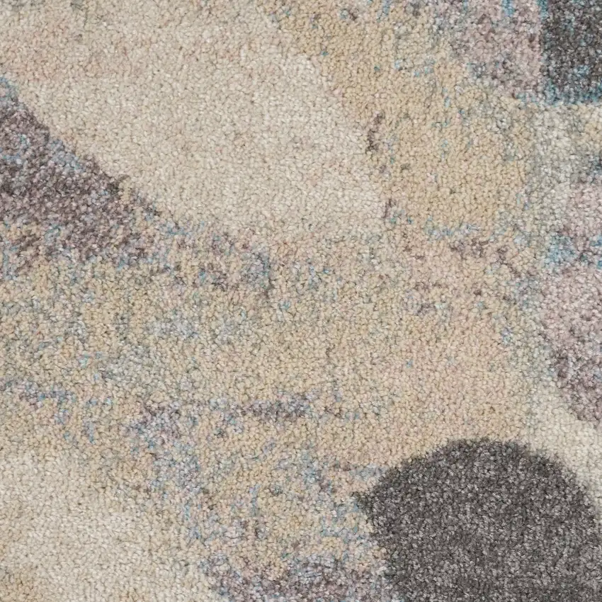 4' Ivory Gray And Blue Botanical Leaves Round Rug Photo 8