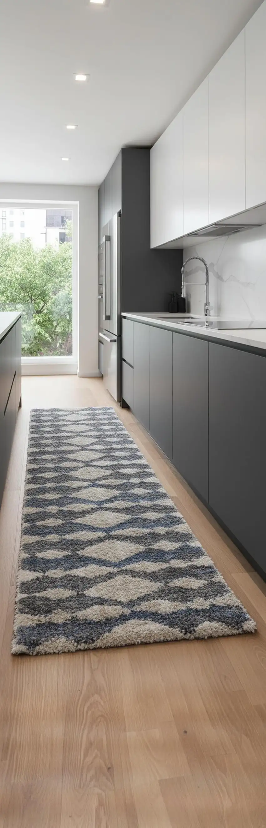 8' Ivory Gray And Blue Chevron Power Loom Stain Resistant Runner Rug Photo 1