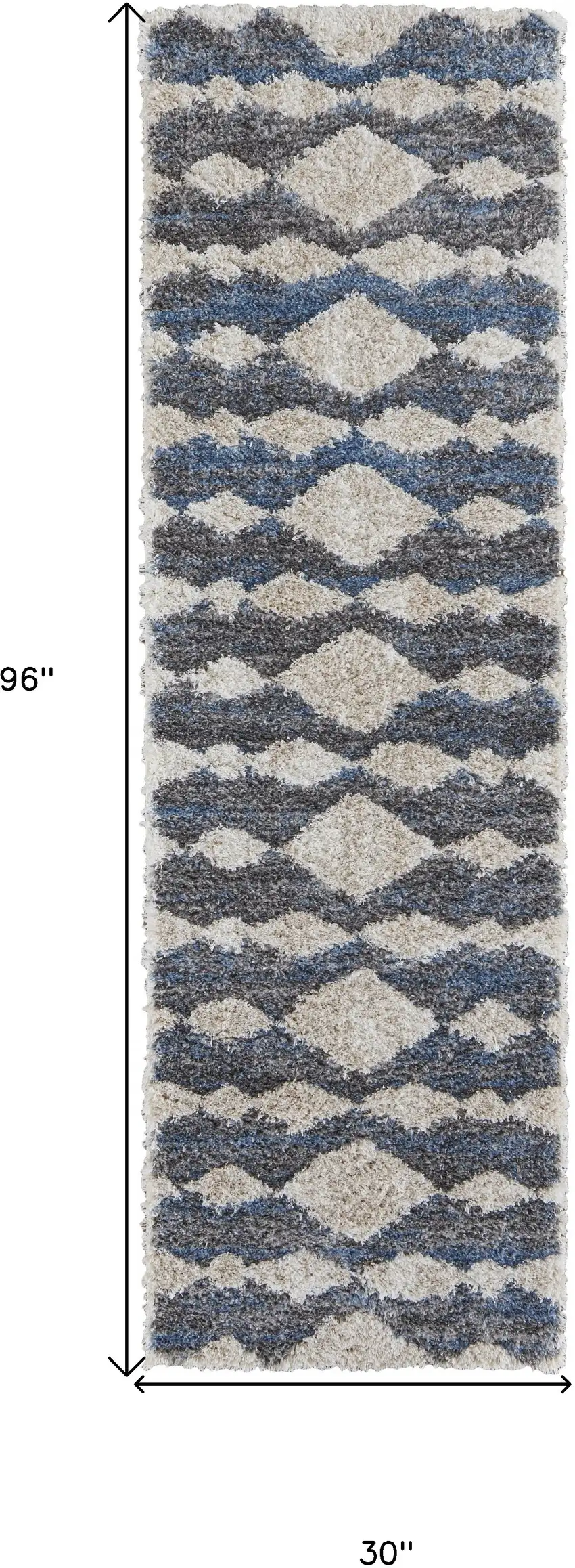8' Ivory Gray And Blue Chevron Power Loom Stain Resistant Runner Rug Photo 5