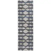 Photo of 8' Ivory Gray And Blue Chevron Power Loom Stain Resistant Runner Rug