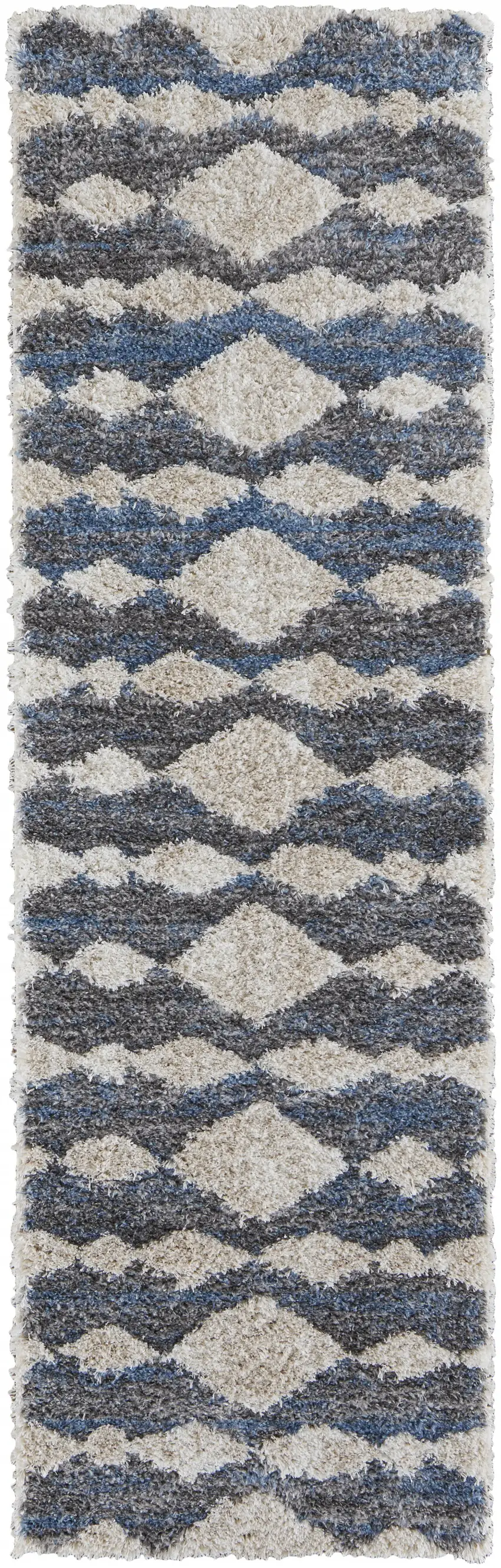 8' Ivory Gray And Blue Chevron Power Loom Stain Resistant Runner Rug Photo 1