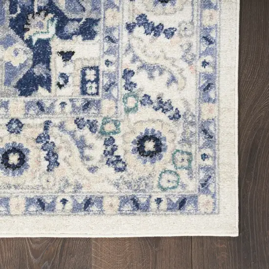 10' Ivory Gray And Blue Floral Runner Rug Photo 9
