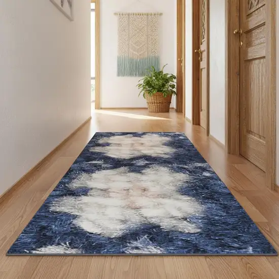 10' Ivory Gray And Blue Floral Runner Rug Photo 1