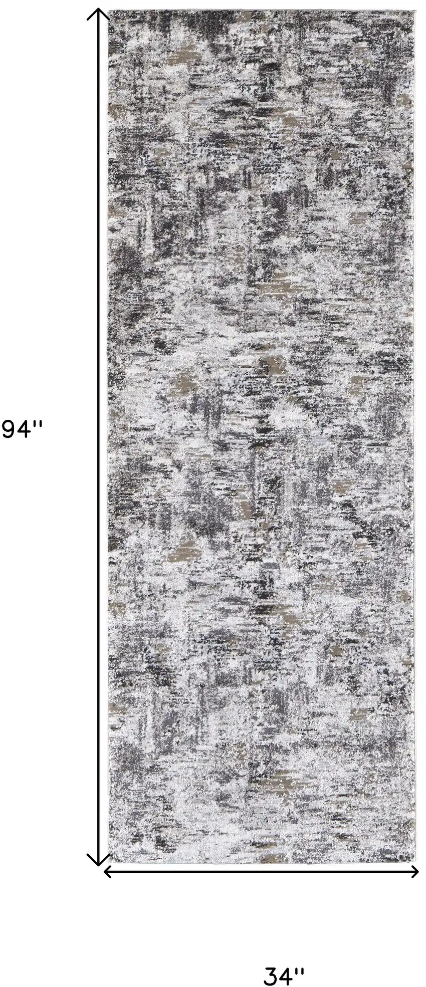 8' Ivory Gray And Brown Abstract Power Loom Distressed Stain Resistant Runner Rug Photo 7