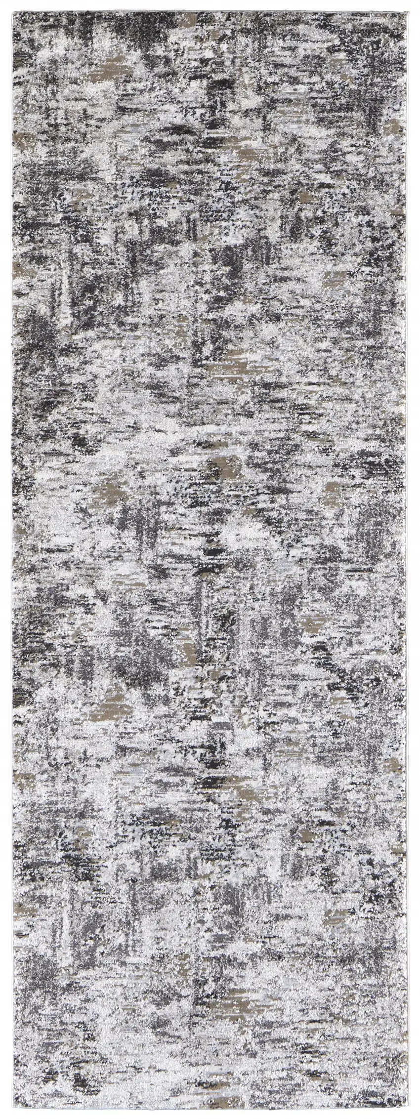 8' Ivory Gray And Brown Abstract Power Loom Distressed Stain Resistant Runner Rug Photo 1