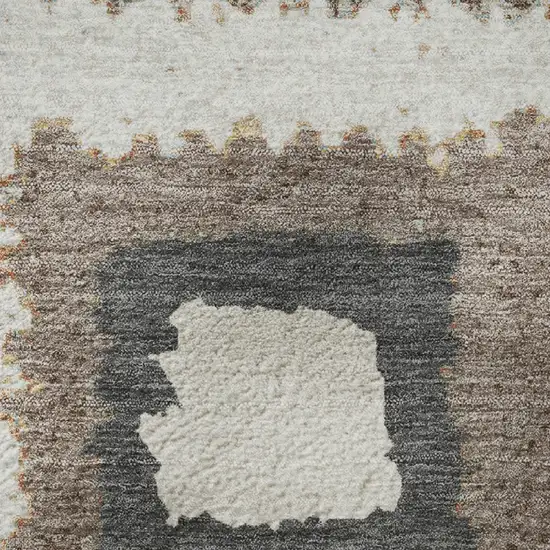 8' Ivory Gray And Brown Geometric Washable Round Rug With UV Protection Photo 8