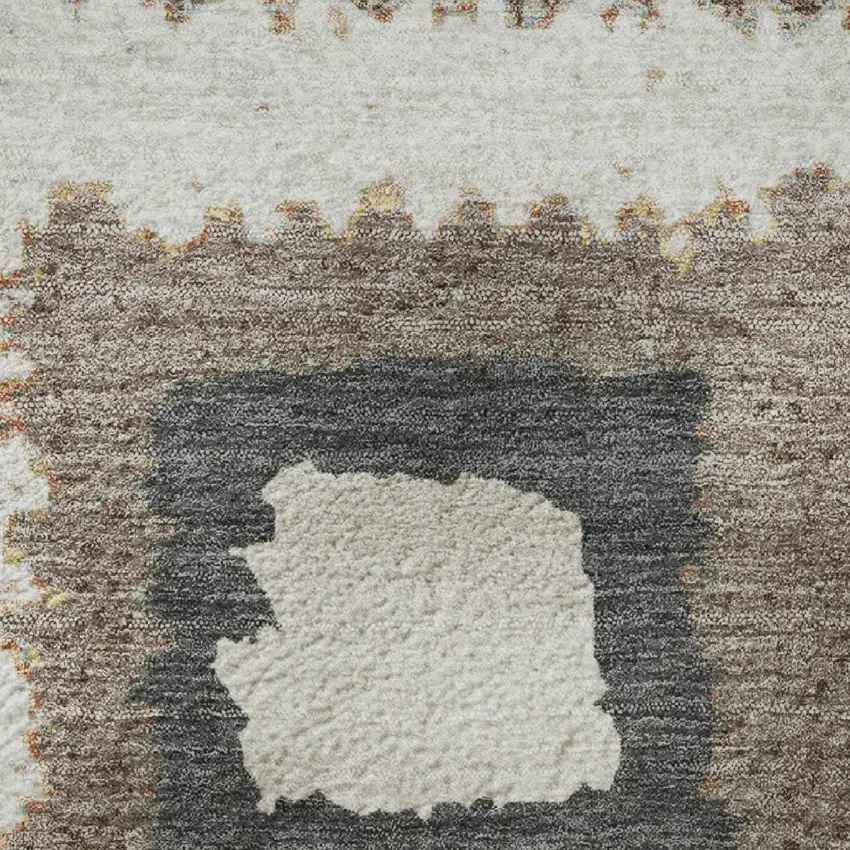 8' Ivory Gray And Brown Geometric Washable Round Rug With UV Protection Photo 8