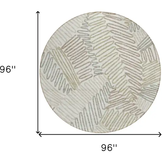 8' Ivory Gray And Brown Round Floral Washable Indoor Outdoor Area Rug Photo 3