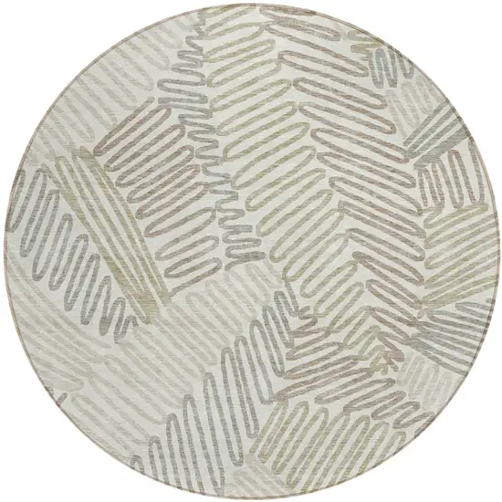 8' Ivory Gray And Brown Round Floral Washable Indoor Outdoor Area Rug Photo 2