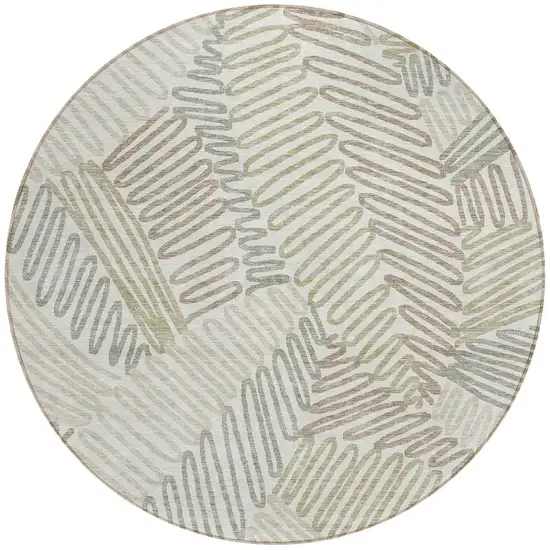 8' Ivory Gray And Brown Round Floral Washable Indoor Outdoor Area Rug Photo 6