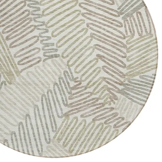 8' Ivory Gray And Brown Round Floral Washable Indoor Outdoor Area Rug Photo 5