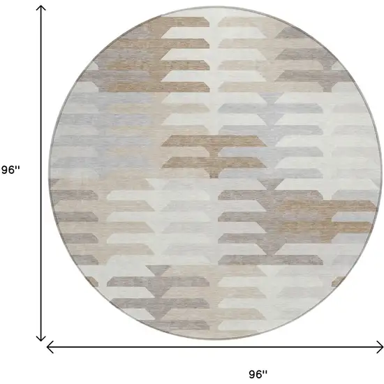 8' Ivory Gray And Brown Round Geometric Washable Indoor Outdoor Area Rug Photo 3