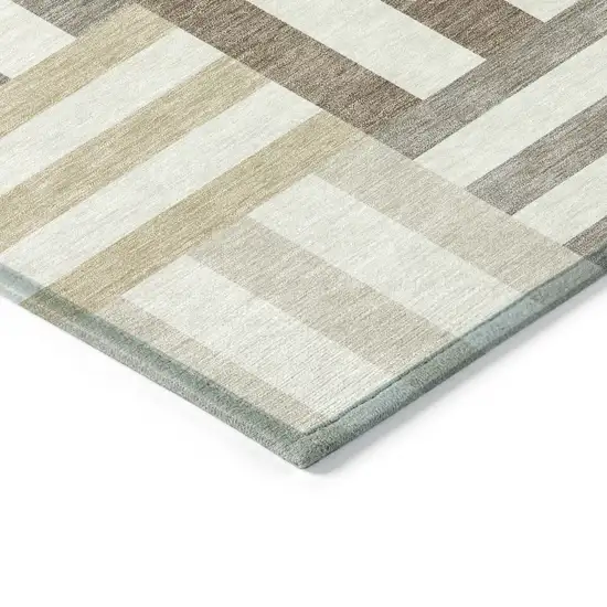 8' Ivory Gray And Brown Round Geometric Washable Indoor Outdoor Area Rug Photo 5