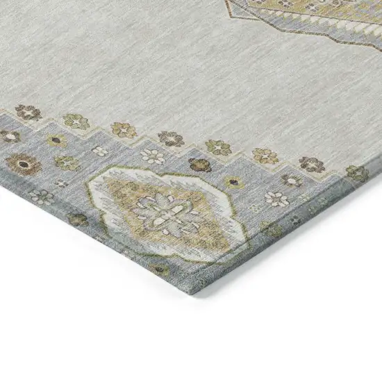 8' Ivory Gray And Brown Round Oriental Washable Indoor Outdoor Area Rug Photo 5