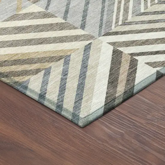 8' Ivory Gray And Brown Round Patchwork Washable Indoor Outdoor Area Rug Photo 8