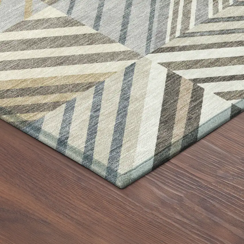 8' Ivory Gray And Brown Round Patchwork Washable Indoor Outdoor Area Rug Photo 8