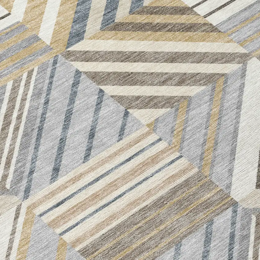 8' Ivory Gray And Brown Round Patchwork Washable Indoor Outdoor Area Rug Photo 9