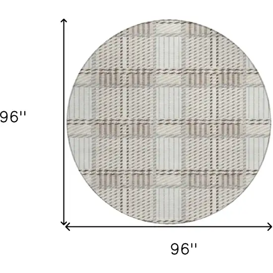 8' Ivory Gray And Brown Round Plaid Washable Indoor Outdoor Area Rug Photo 3