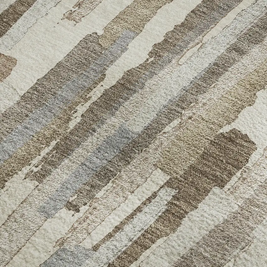 8' Ivory Gray And Brown Striped Washable Area Rug With UV Protection Photo 3