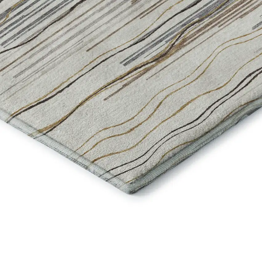 8' Ivory Gray And Brown Striped Washable Round Rug With UV Protection Photo 6