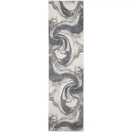 6' Ivory Gray And Charcoal Abstract Runner Rug Photo 8