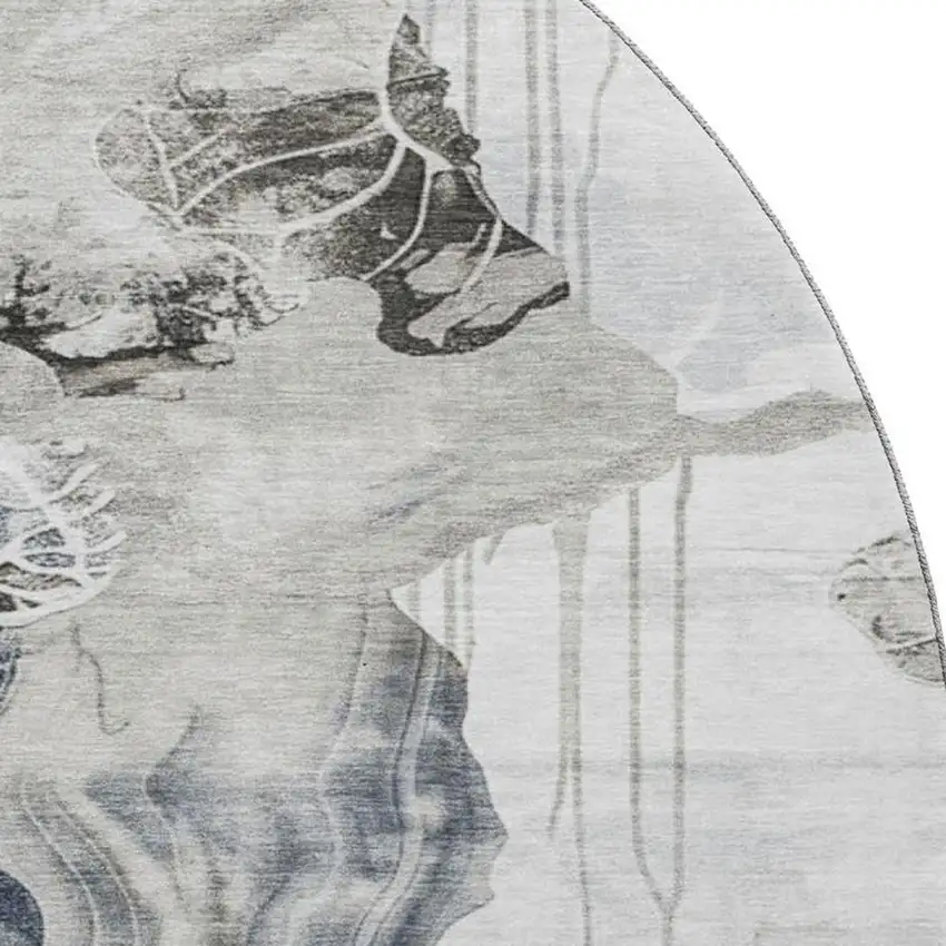 8' Ivory Gray And Charcoal Abstract Washable Round Rug With UV Protection Photo 2