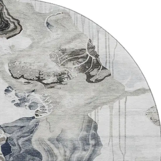 8' Ivory Gray And Charcoal Abstract Washable Round Rug With UV Protection Photo 3