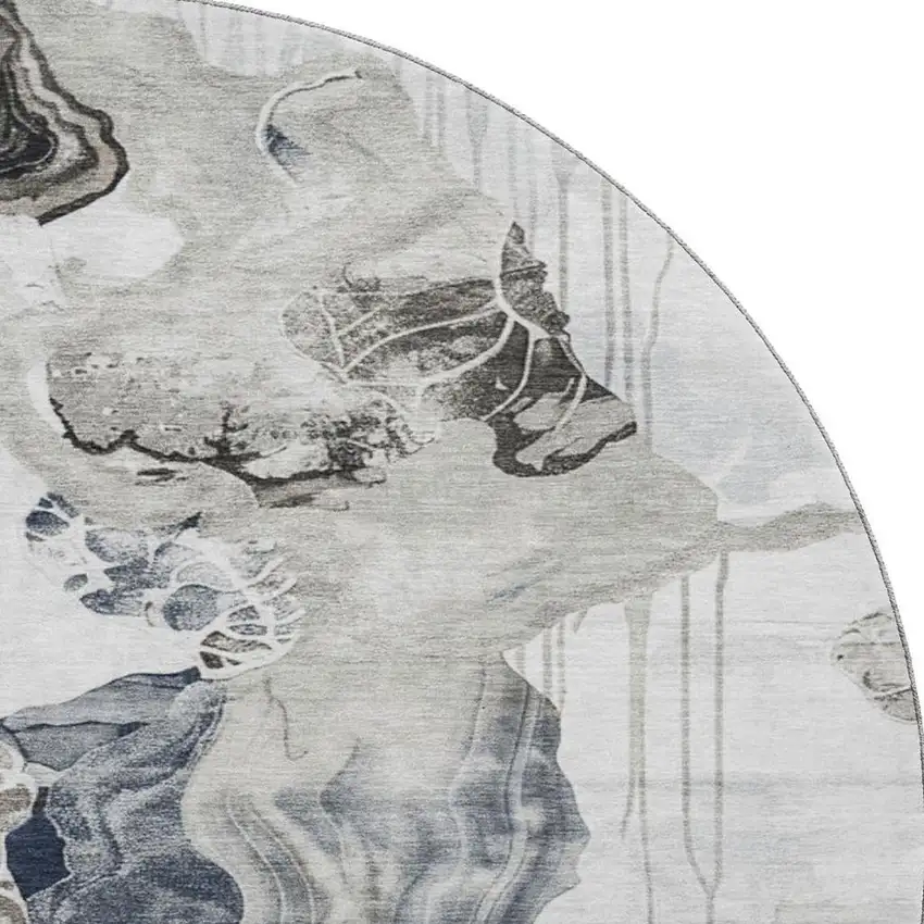 8' Ivory Gray And Charcoal Abstract Washable Round Rug With UV Protection Photo 3