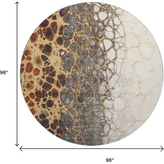 8' Ivory Gray And Gold Abstract Washable Round Rug With UV Protection Photo 6