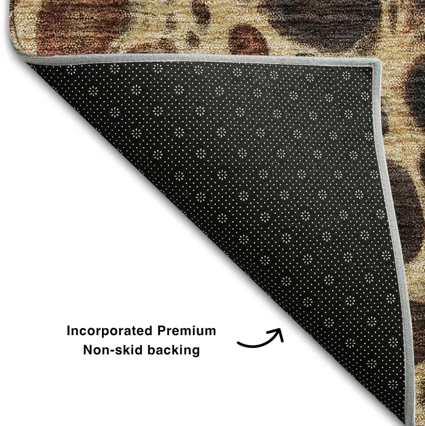 8' Ivory Gray And Gold Abstract Washable Round Rug With UV Protection Photo 7