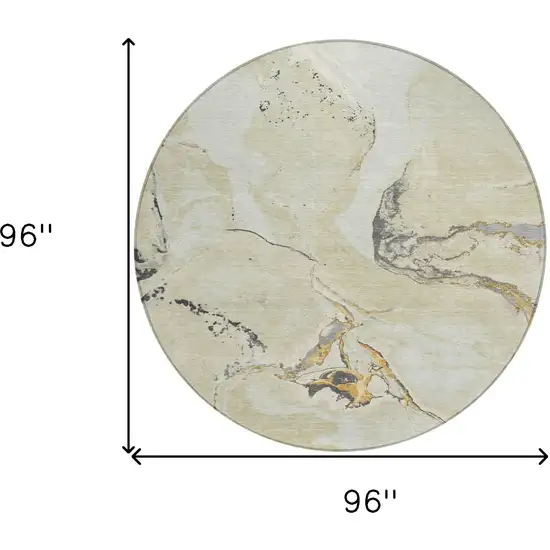 8' Ivory Gray And Gold Round Abstract Washable Indoor Outdoor Area Rug Photo 3