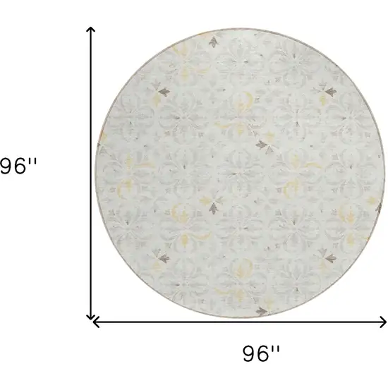 8' Ivory Gray And Gold Round Floral Washable Indoor Outdoor Area Rug Photo 3