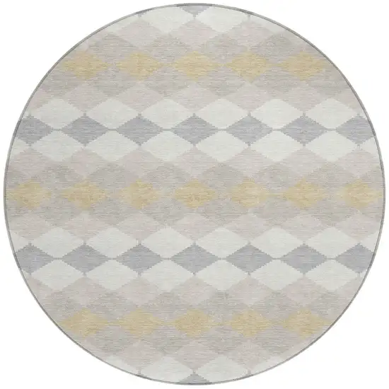 8' Ivory Gray And Gold Round Geometric Washable Indoor Outdoor Area Rug Photo 5